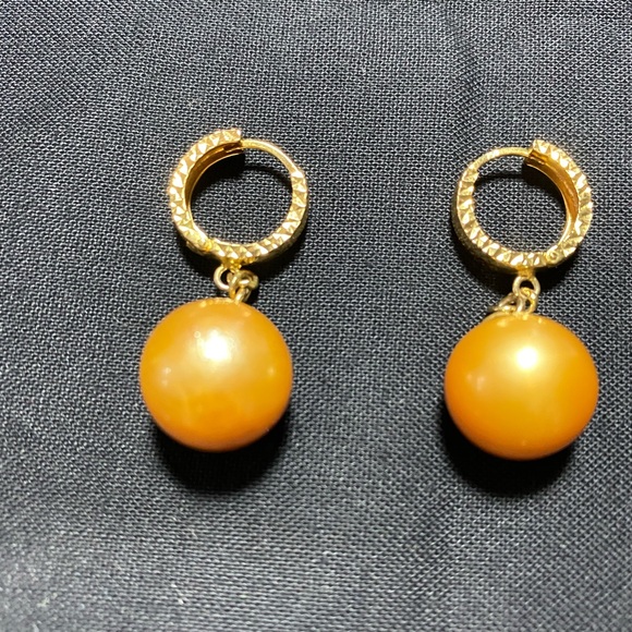 ♥️ SALE✅  SOUTH SEA GOLDEN PEARL IN 18 karats GOLD DANGLING EARRINGS ♥️ - Picture 4 of 10
